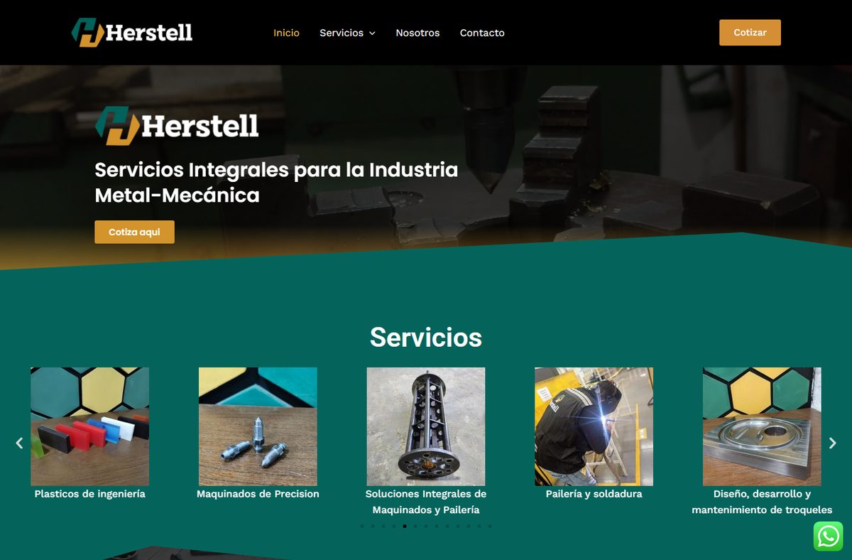 Página web de Herstell, maquinados y servicios industriales en Aguascalientes